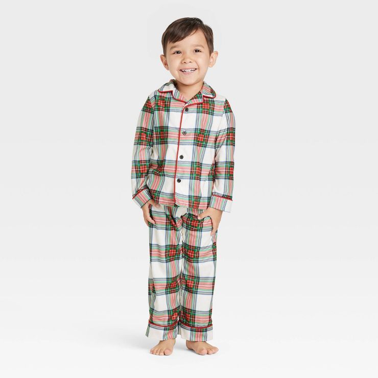 Toddler Holiday Tartan Plaid Matching Family Pajama Set - Wondershop&#8482; Cream 12M | Target