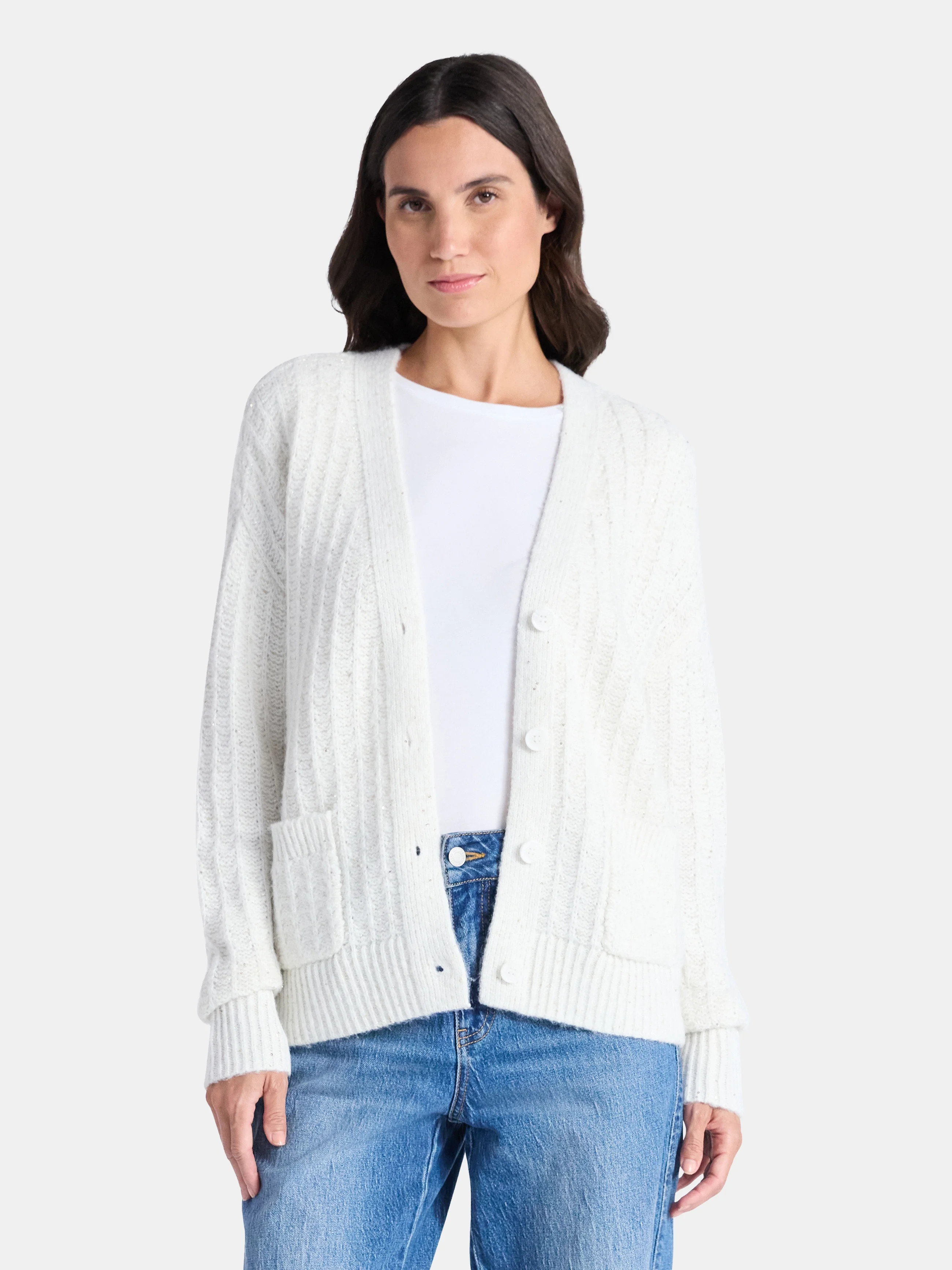 Time and Tru Women's Sequin Cardigan Sweater, Midweight, Sizes XS-XXXL | Walmart (US)