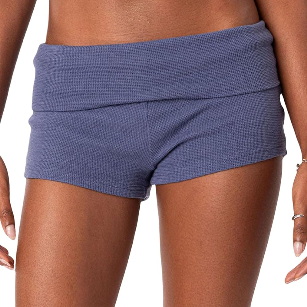 Luckinbaby Women Fold Over Mini Shorts High Rise Stretchy Yoga Rollover Shorts Slim Fit Cute Loun... | Amazon (US)