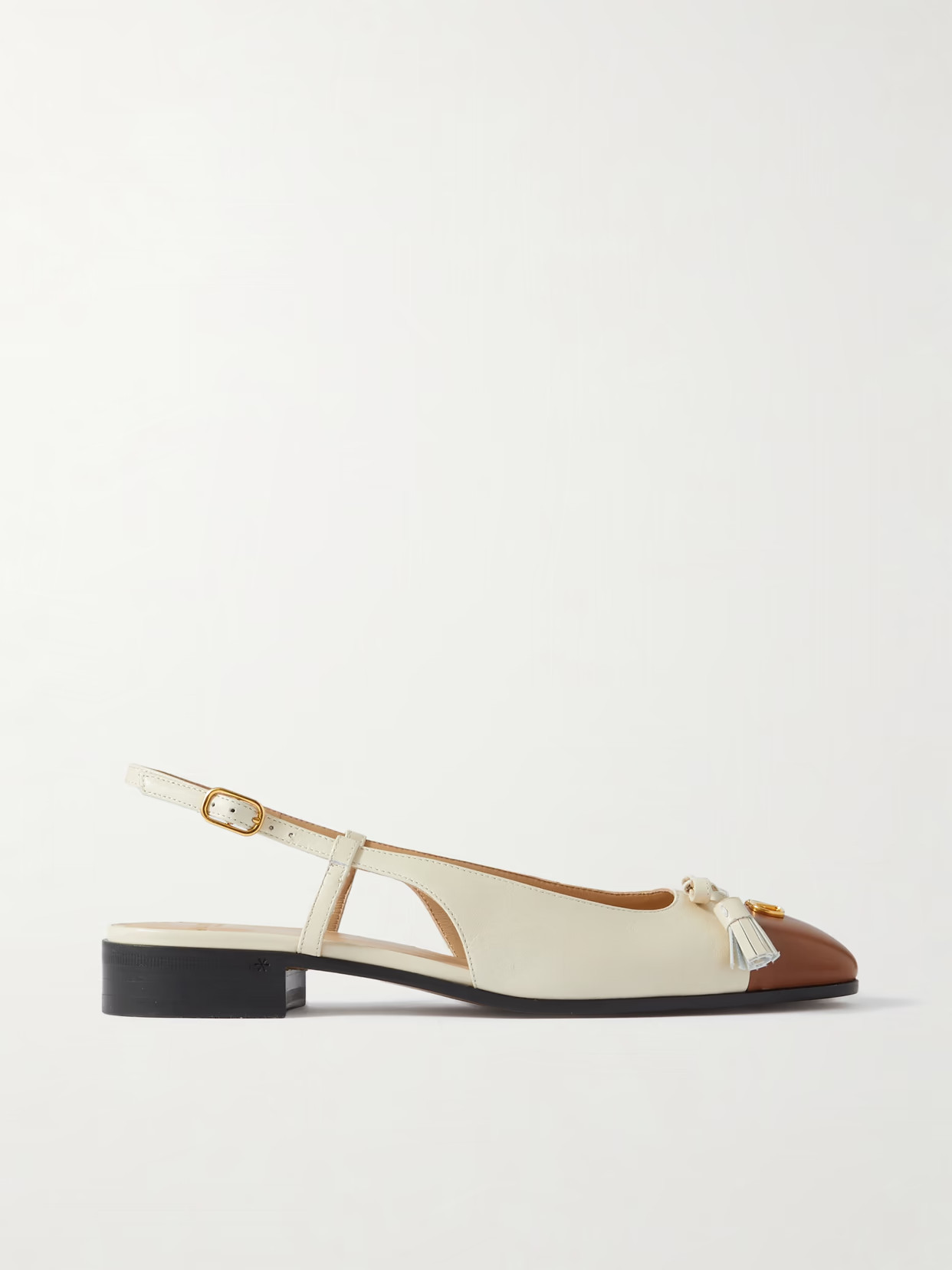 Valentino Garavani - Logo-embellished Tasseled Leather Slingback Ballet Flats - Off-white | NET-A-PORTER (US)