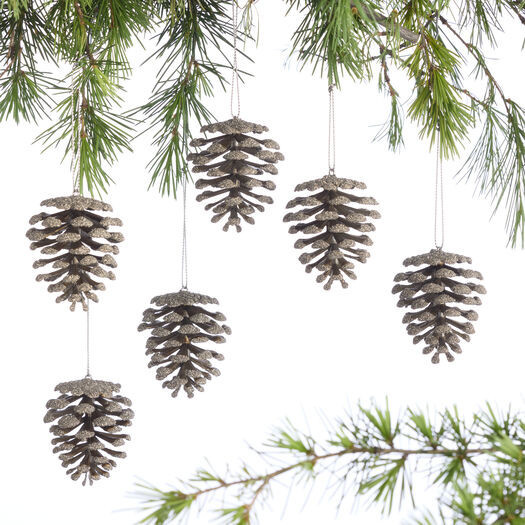 Glittered Faux Pinecone Ornaments 6 Pack by World Market | World Market