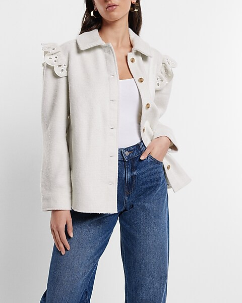 Boucle Eyelet Ruffle Shacket | Express