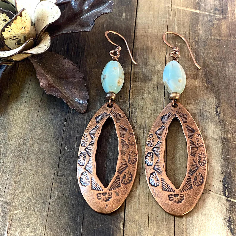 Western Concho Hoop Earrings, Turquoise Copper Long Dangle Earrings, Southwestern Style, Western ... | Etsy (US)