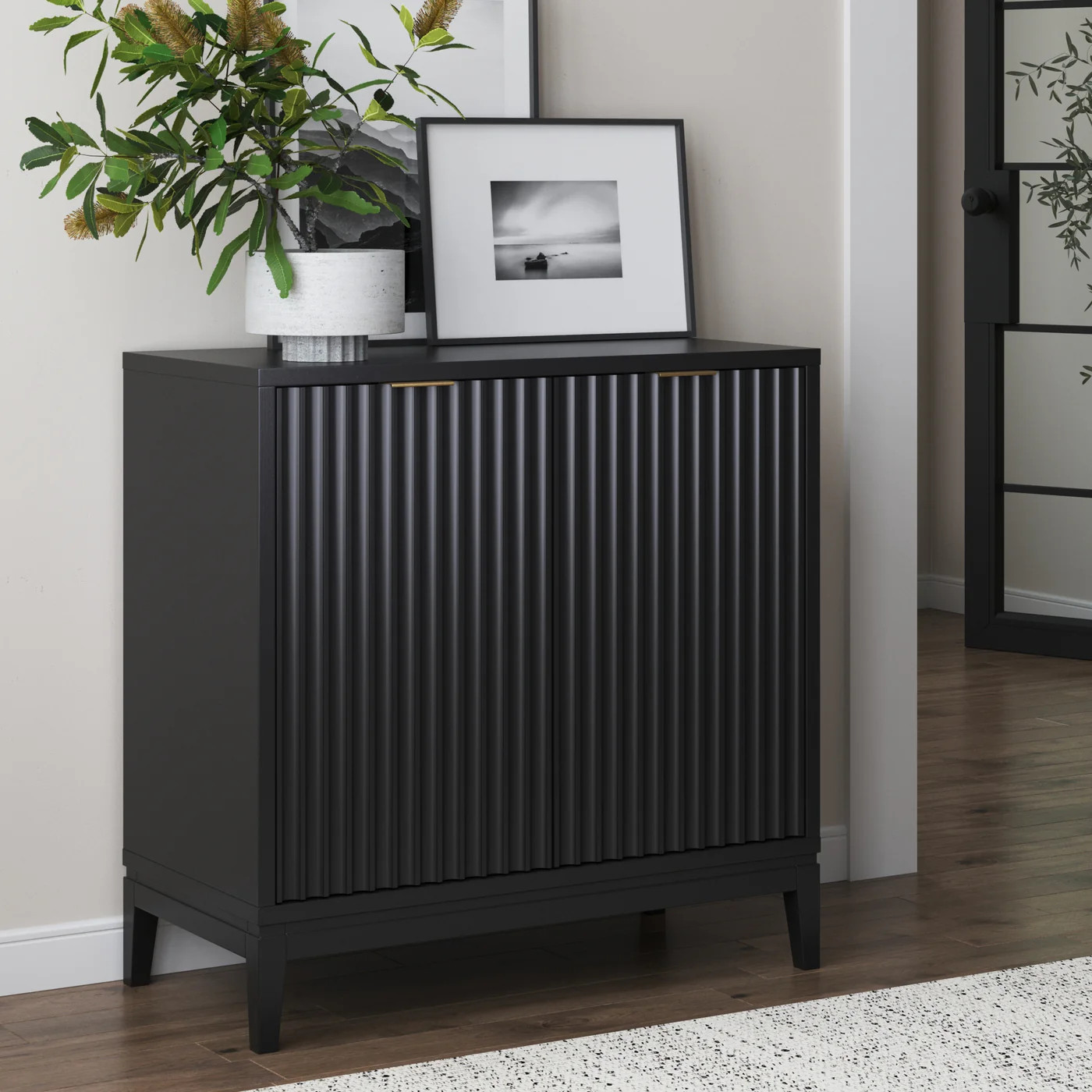 Mid-Century Fluted Storage Cabinet Black | Nathan James