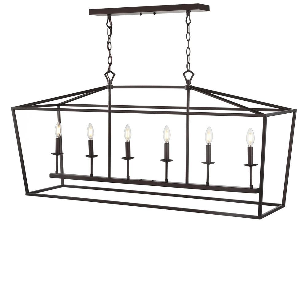 Pagoda 49 in. 6-Bulb Oil Rubbed Bronze Lantern Metal LED Pendant | The Home Depot