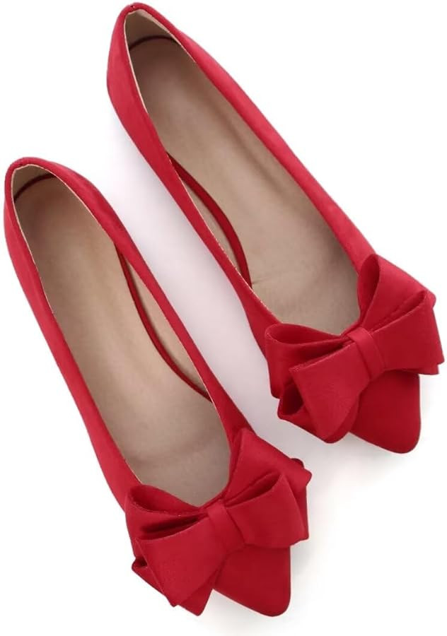 Stunner Womens Bowknot Flower Ballet Flats Pointed Toe Soft Dress Shoes | Amazon (US)