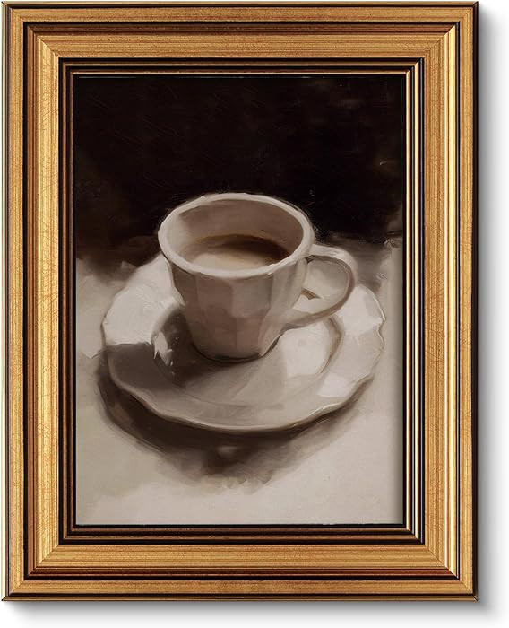 ARPEOTCY Gold Framed Canvas Wall Art, 8x10inch, Coffee Cup Art Prints, Retro Neutral Decor for Co... | Amazon (US)