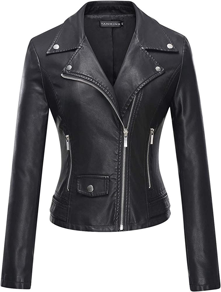 Tanming Women's Faux Leather Moto Biker Short Coat Jacket | Amazon (US)