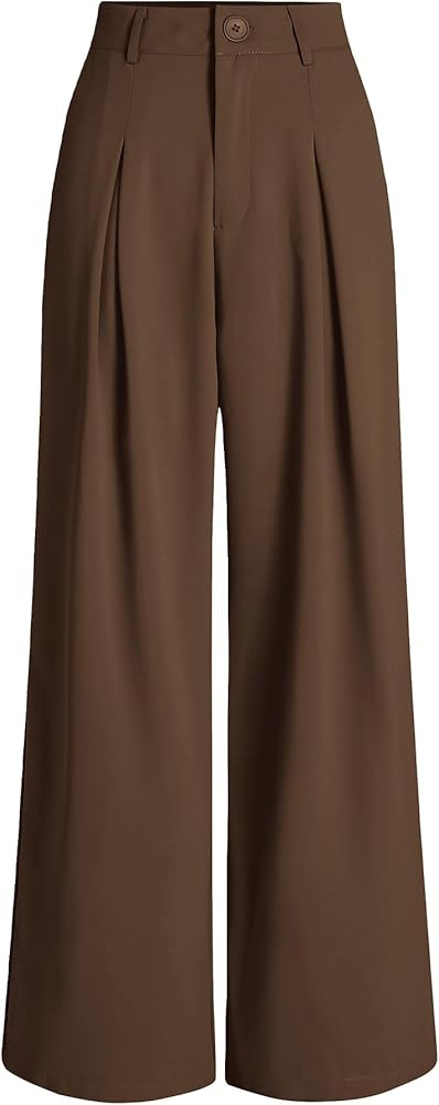 BTFBM Women High Waist Casual Wide Leg Long Palazzo Pants Button Down Loose Business Work Office ... | Amazon (US)