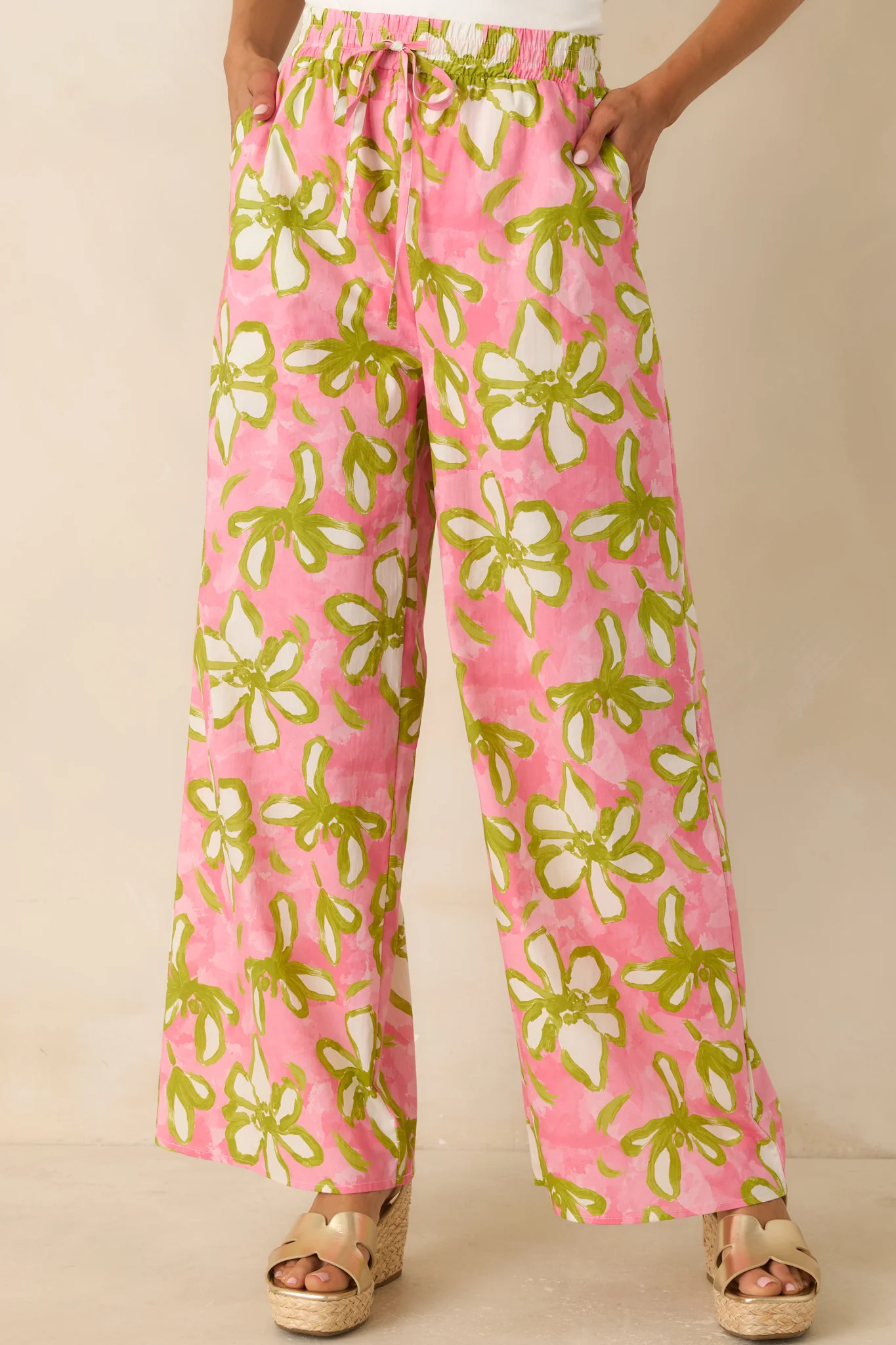 Flower Power Move Pink Floral Cotton Wide Leg Pants | Red Dress