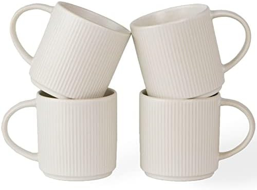 famiware Coffee Mug Set for 4, Star 12 oz Catering Mugs Cup Set with Handle for Coffee, Tea, Coco... | Amazon (US)