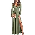 ANRABESS Women's Deep V Neck Short Sleeve Long Dresses Pleated High Waist Slit Club Party Evening... | Amazon (US)