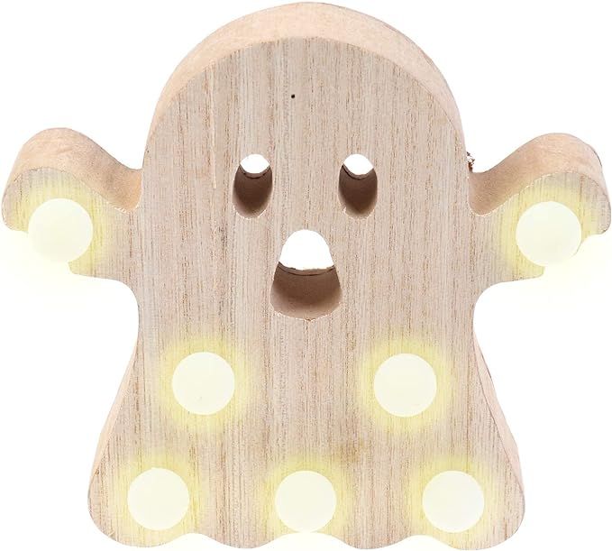 Wooden Halloween Decoration Lights with 7 Warm White LED Battery-Operated 4.5"x4.6"x0.9"- for Ind... | Amazon (US)