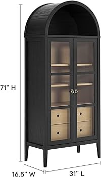 Modway Nolan Modern Farmhouse 71" Tall Arched Storage Display Cabinet in Black Oak Wood Grain | Amazon (US)