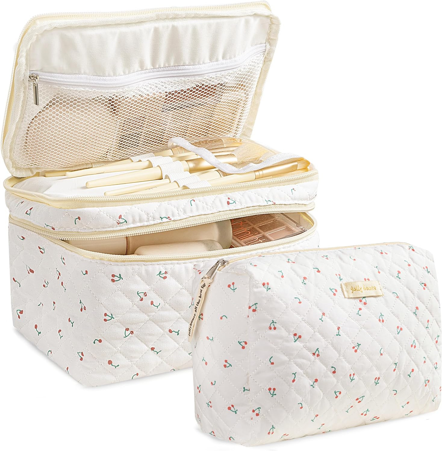 HBselect 2Pcs Double Layer Travel Makeup Bag Women, Cotton Quilted Makeup Bag Coquette Makeup Bag... | Amazon (US)