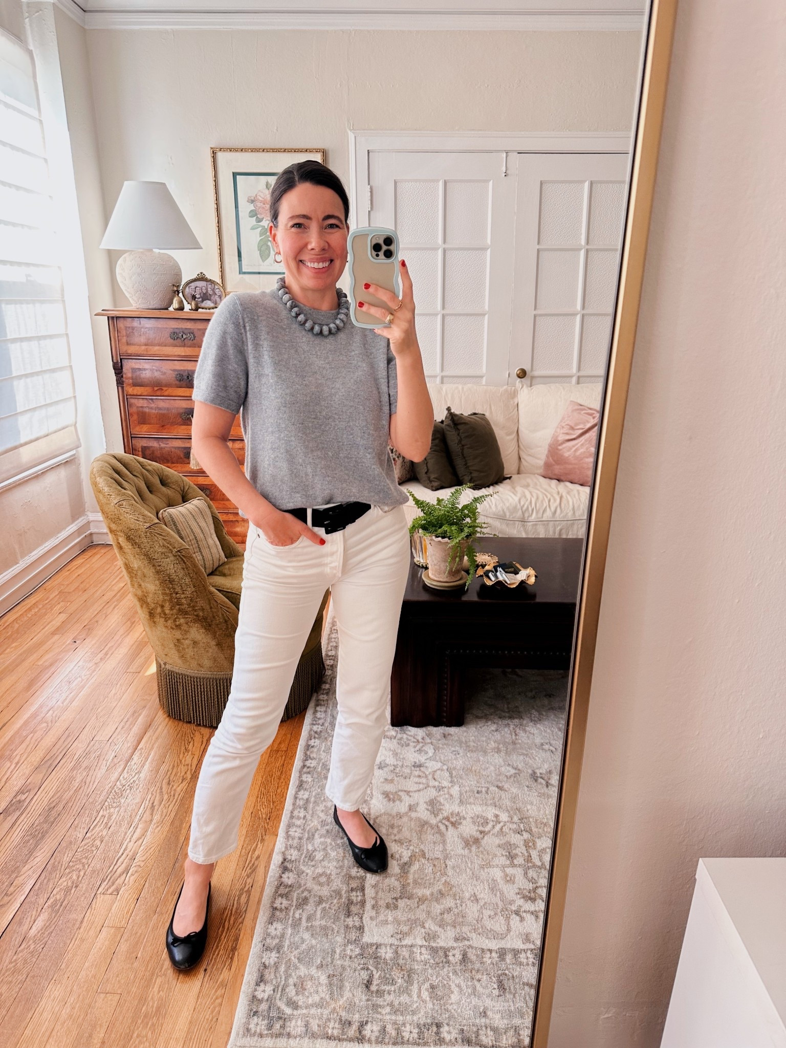 Kilte Liz grey sweater and white jeans. 

#LTKOver40 #LTKStyleTip