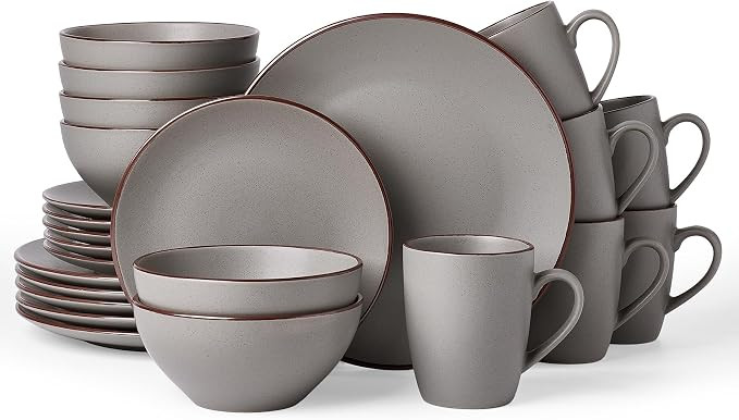 Famiware Venus 24-Piece Stoneware Dinnerware Sets with Mugs, Plates, Bowls, Service for 6, Matte ... | Amazon (US)