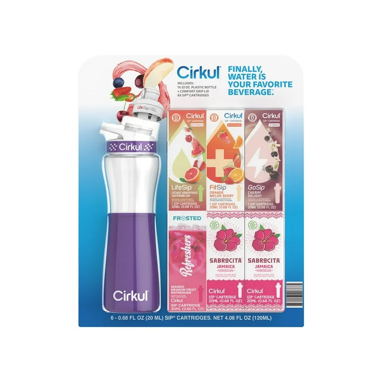 Cirkul 22 fl oz Plastic Bottle and Purple Chill Sleeve Value Pack with 6 Flavor Cartridges | Walmart (US)