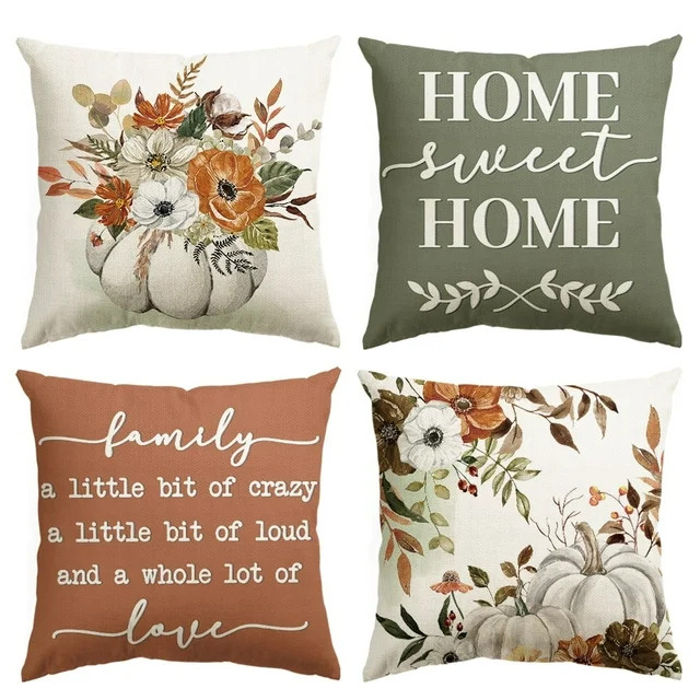 Smile Fall for Jesus He Never Leaves Flowers Thanksgiving Throw Pillow Covers Set of 4, 18 x 18 I... | Walmart (US)