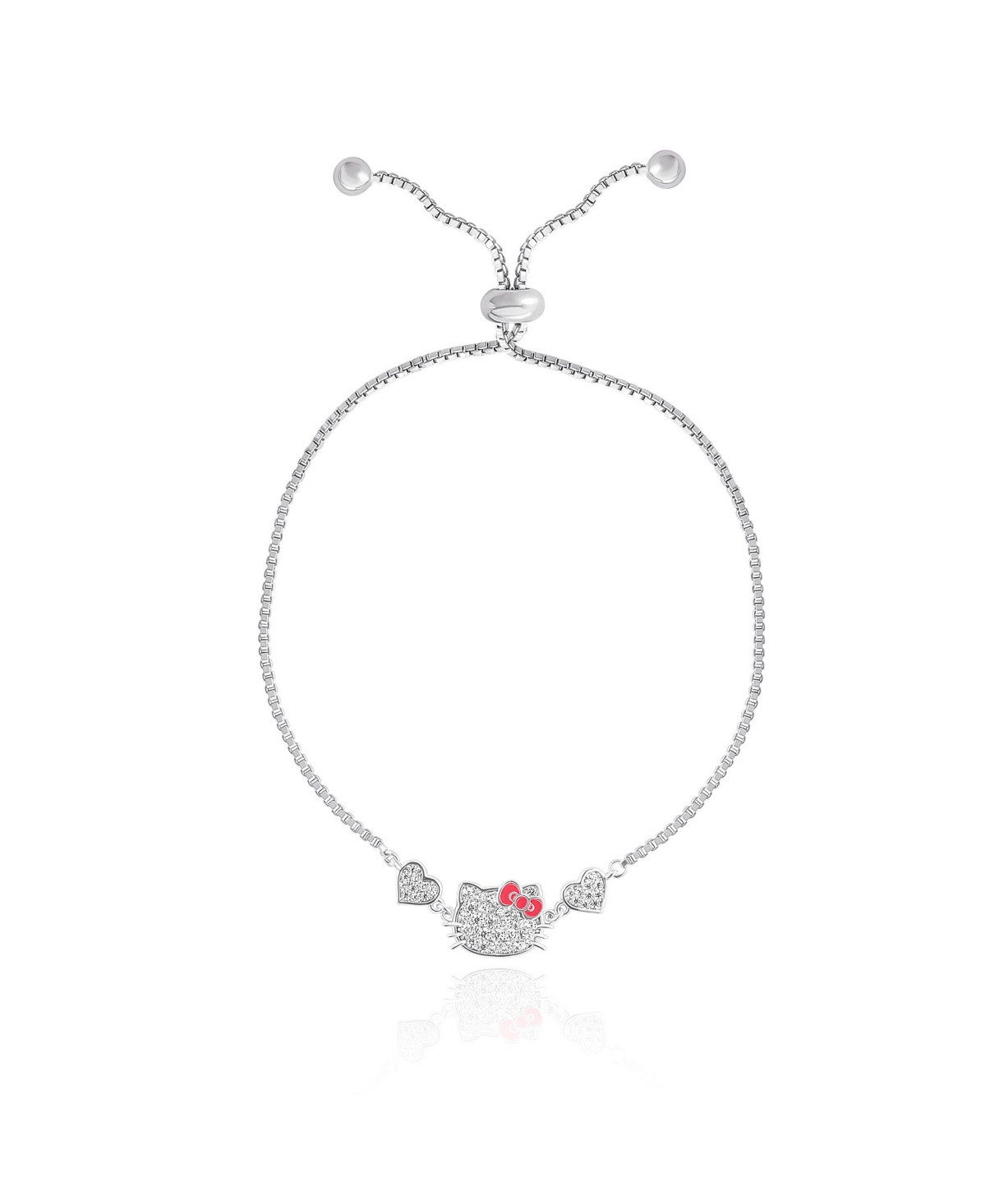 Sanrio Hello Kitty Women's Heart Lariat Bracelet, Silver-Plated and Pave Cubic Zirconia Bracelet Official License - Silver tone | Macy's