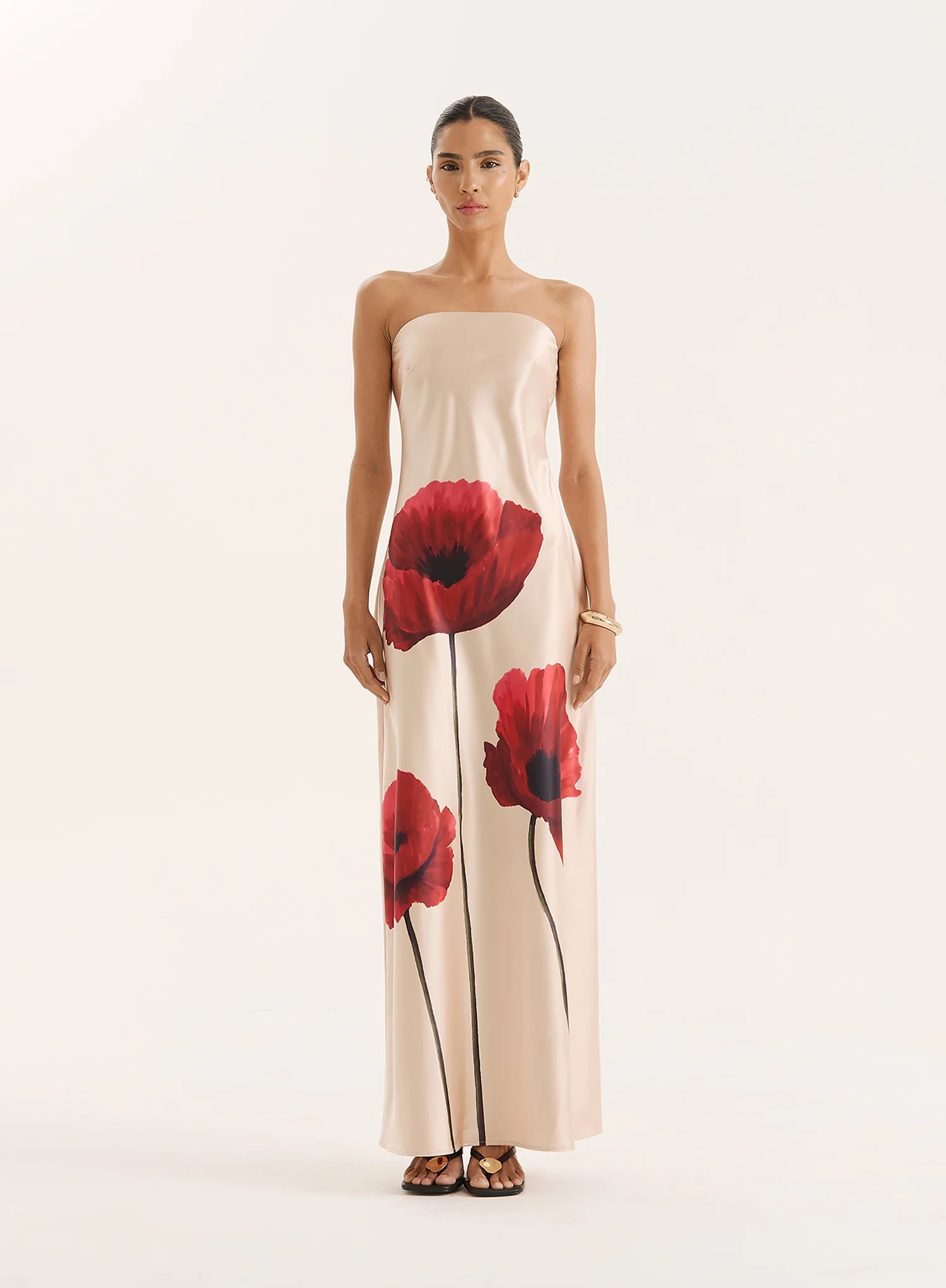 Floral Print Bandeau Satin Maxi Dress- Shona | 4th & Reckless