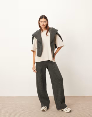 ARRANGE boucle knit straight leg pants in charcoal - part of a set | ASOS (Global)