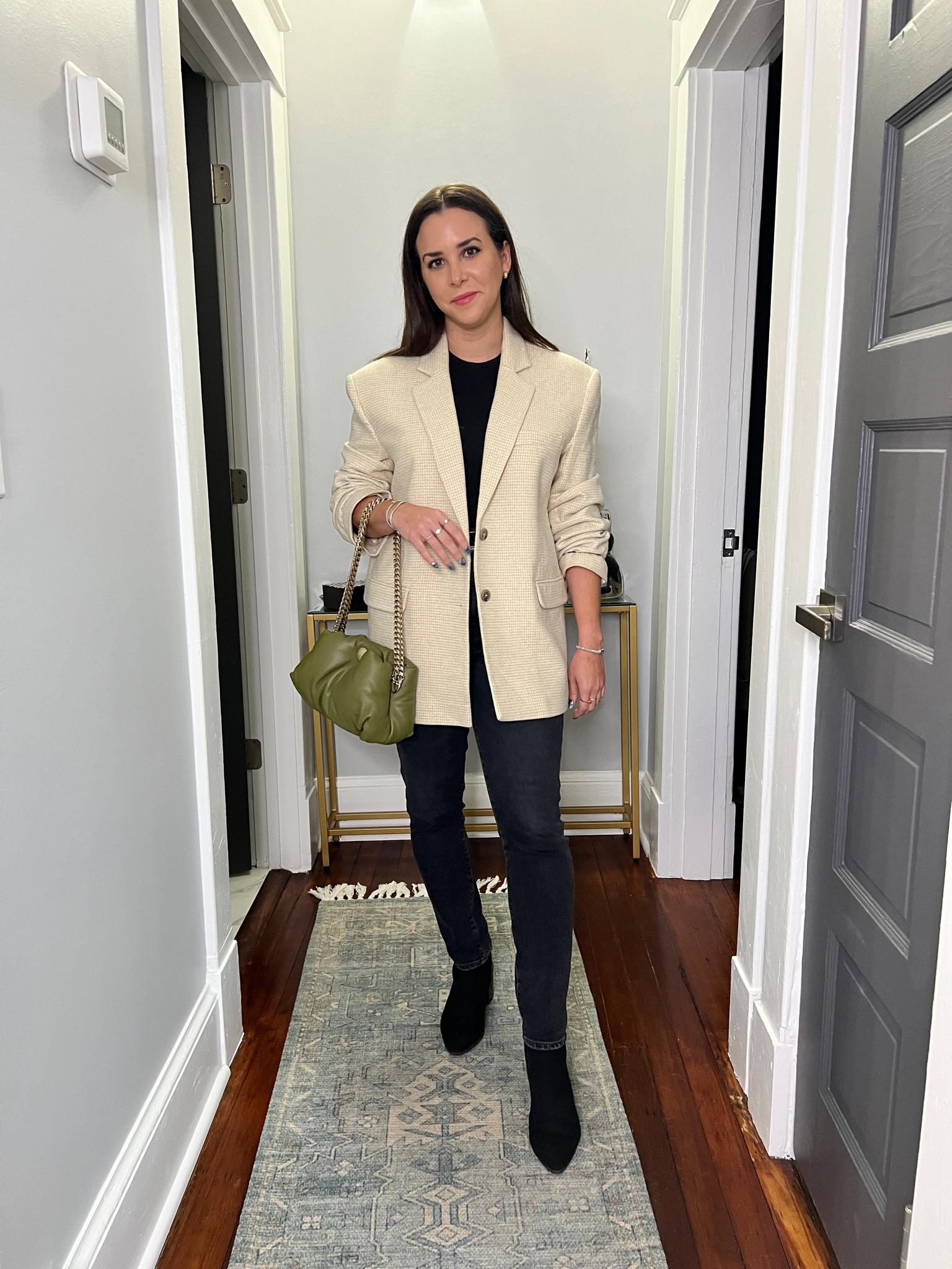 Anine Bing blazer. Short heeled black bootie. Black bootie. Black body suit. Oversized blazer.

#LTKstyletip #LTKworkwear