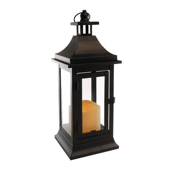 Classic Small Metal LED Lantern With Battery Operated Candle Black - LumaBase | Target