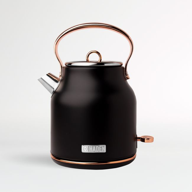 HADEN Heritage Black and Copper Electric Tea Kettle | Crate & Barrel