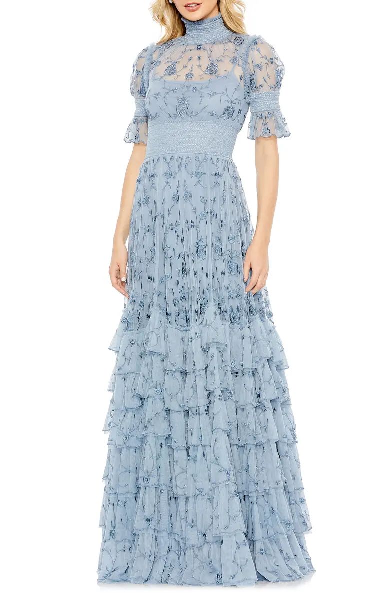 Mac Duggal Floral Embroidered Tiered Ruffle Gown | Nordstrom | Nordstrom