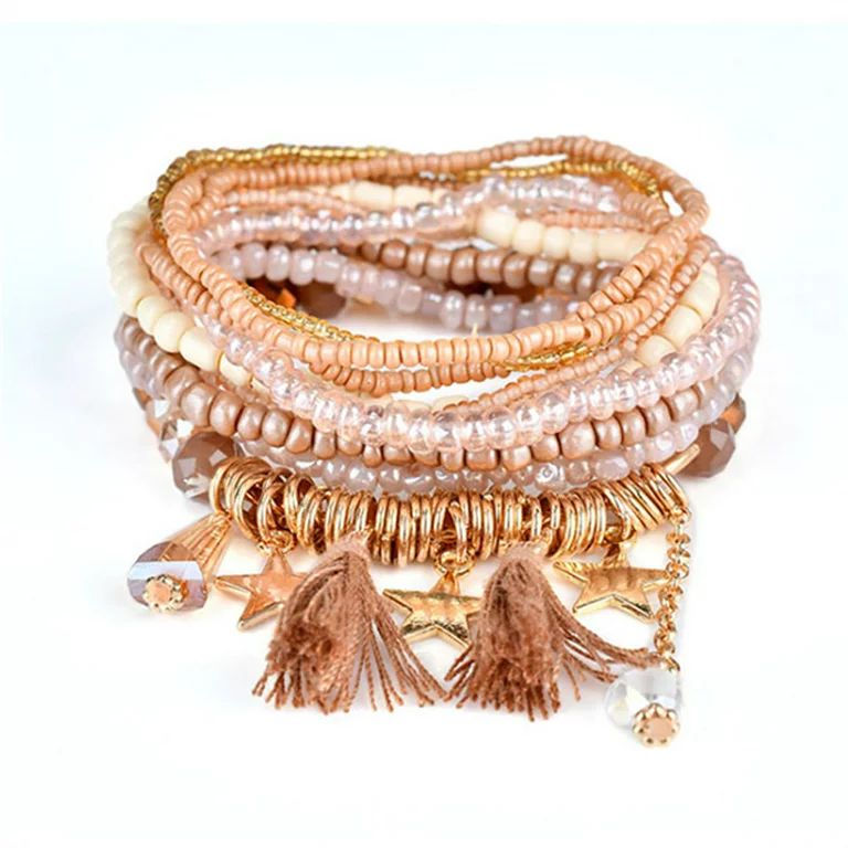 Stretch Multi-Layer Beaded Bracelet, Stackable Bracelet, Colorful Beach Bracelet, Crystal Bohemia... | Walmart (US)