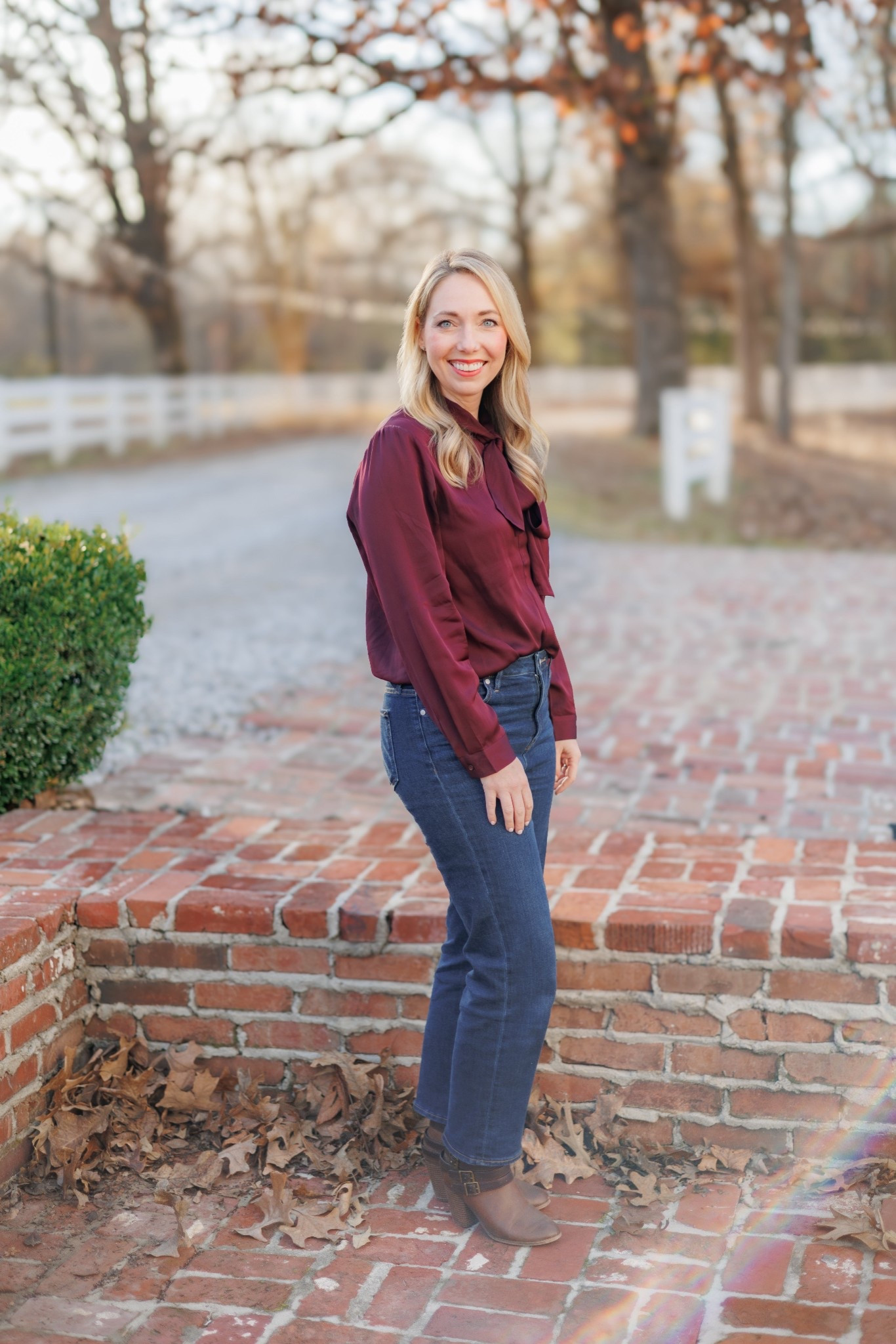 I’m loving this silk tie-front blouse from Quince! I wore it for our family photos, and it’s quickly become one I keep reaching for — so comfortable, elevated, and the wine-red color is perfect for the holidays. I paired it with one of my favorite dark-wash straight-leg jeans (also from Quince) for a classic, pulled-together look that works for so many occasions. 🤍✨ I’m 5’5” and wear a size 29 & in seam 28 for reference. The top is a medium  


#LTKWorkwear