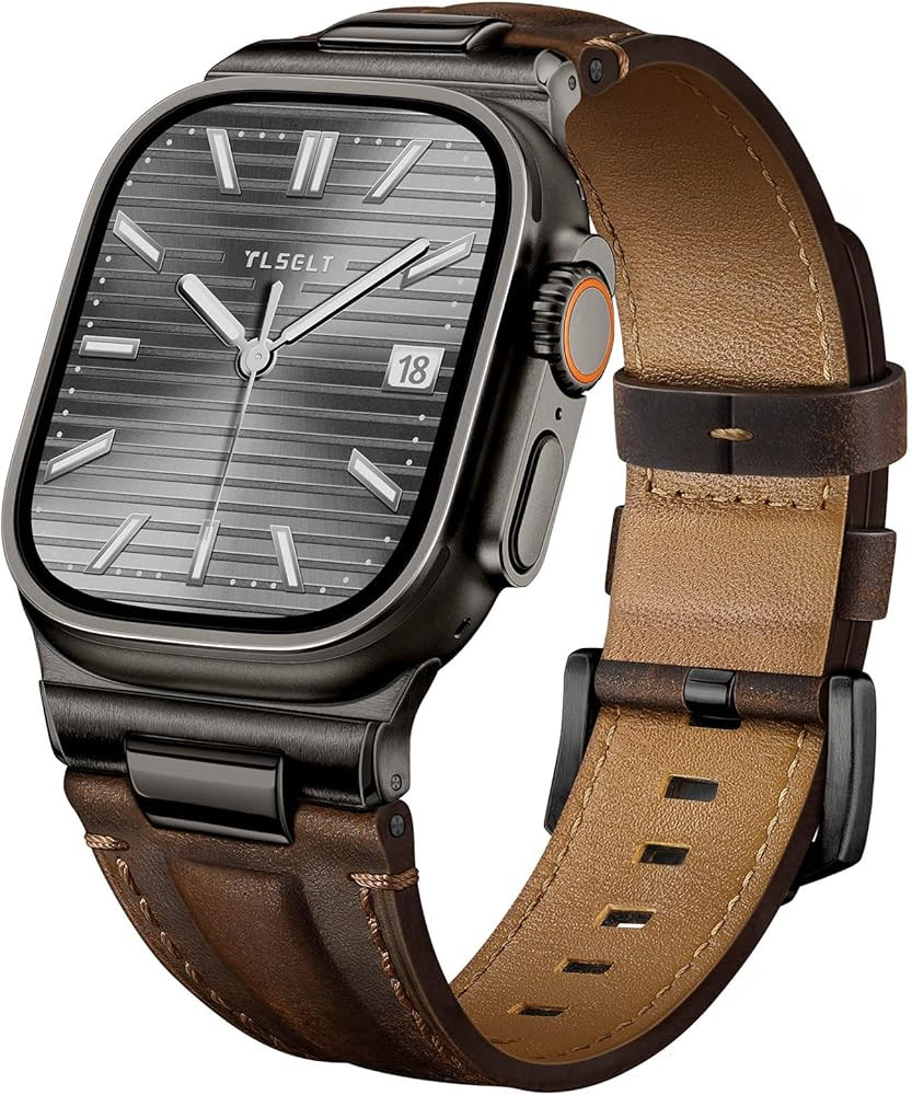 Leather Band for Apple Watch Ultra 3/Ultra 2 Bands 49mm 46mm 45mm 44mm, Top Genuine Leather Desig... | Amazon (US)