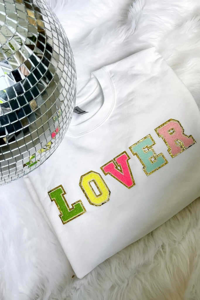 Eras Tour Chenille Patch Sweatshirt in White | Girl Tribe Co.