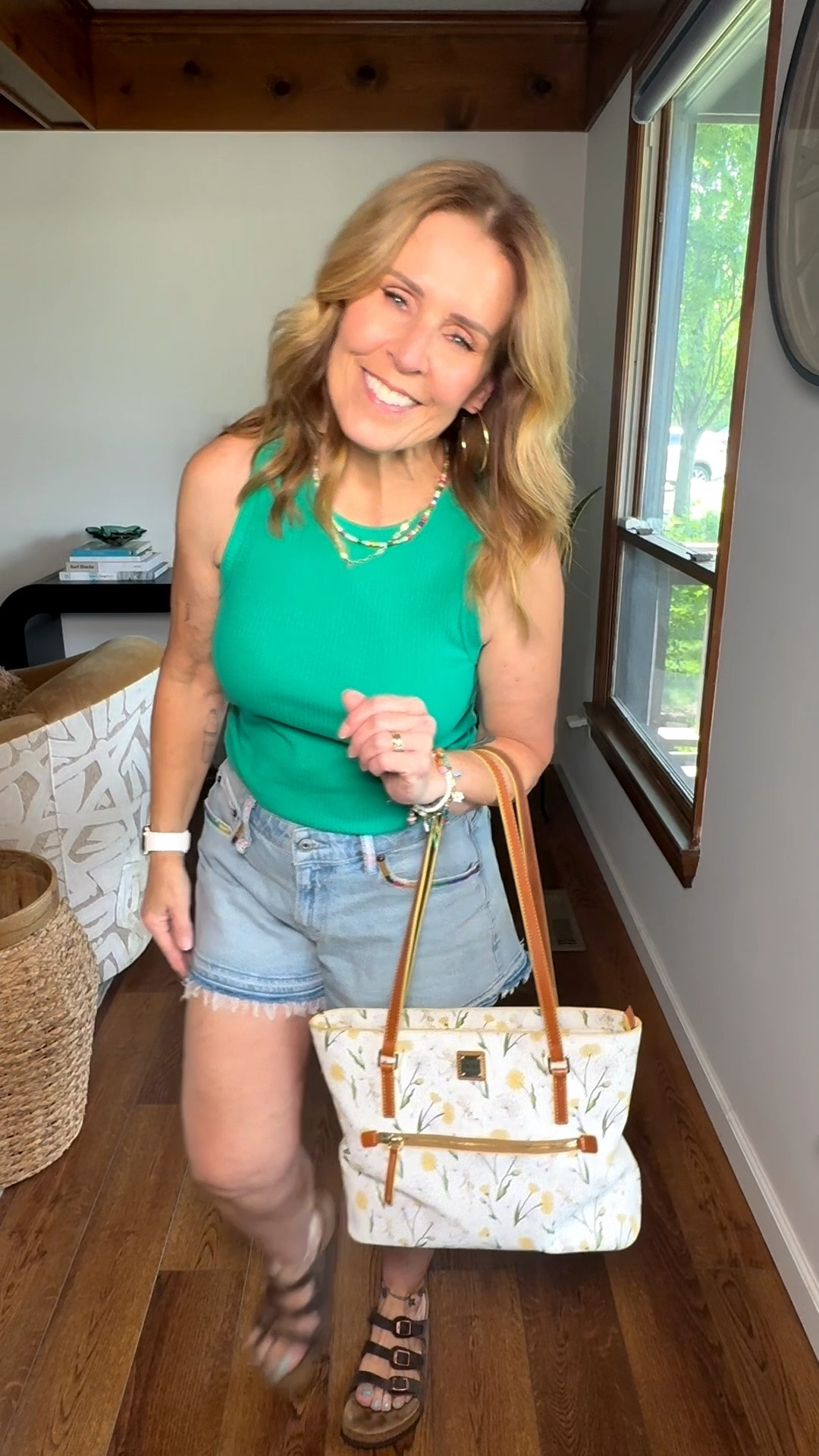 Green high neck tank, size M. Shorts from Abercrombie & Fitch are size 6 in curve love. Birkenstocks are tts.

#LTKdayinmylife #LTKootd #LTKOver40
