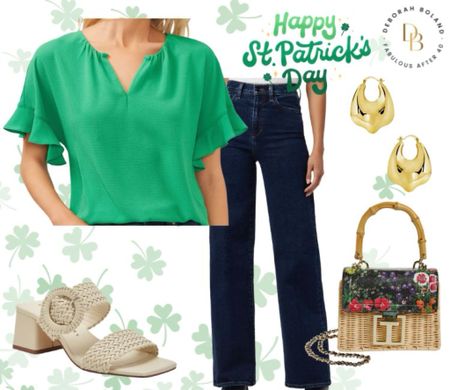 Here’s the perfect summer outfit and it doesn’t even have to be St Patrick’s Day to incorporate beautiful green into your summer wardrobe. 

Wear this green ruffle sleeve crepe blouse from @nordstrom with high waisted flares to look casual but up to date. Add some texture with these woven sandals and wicker bag.
It’s the perfect Summer outfit! 

#LTKSeasonal #LTKstyletip #LTKover40
