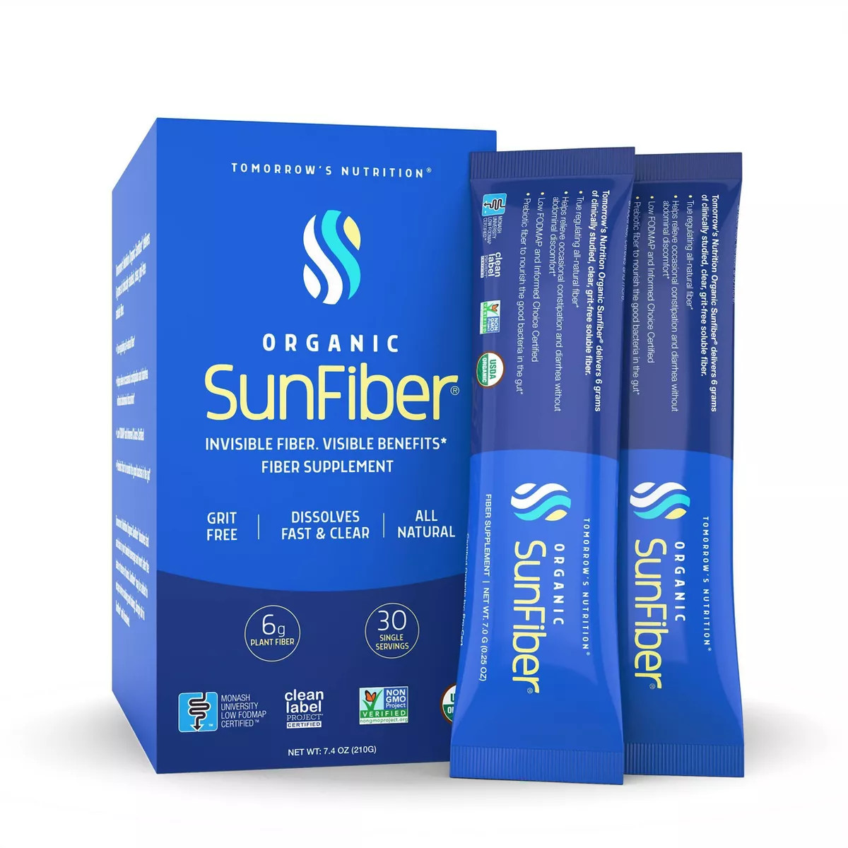 Tomorrow's Nutrition Organic Sunfiber Prebiotic Guar Powder - Stick Packs - 7.4oz/30ct | Target