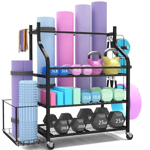 Weight Rack For Home Gym Dumbbells,Home Gym Storage,Weight Rack For Dumbbells Kettlebells Yoga Mat And Balls,Yoga Mat Storage Rack With Wheels And Hooks,Weight Rack,Maximum 450 lbs,Dumbbell Rack | Amazon (US)