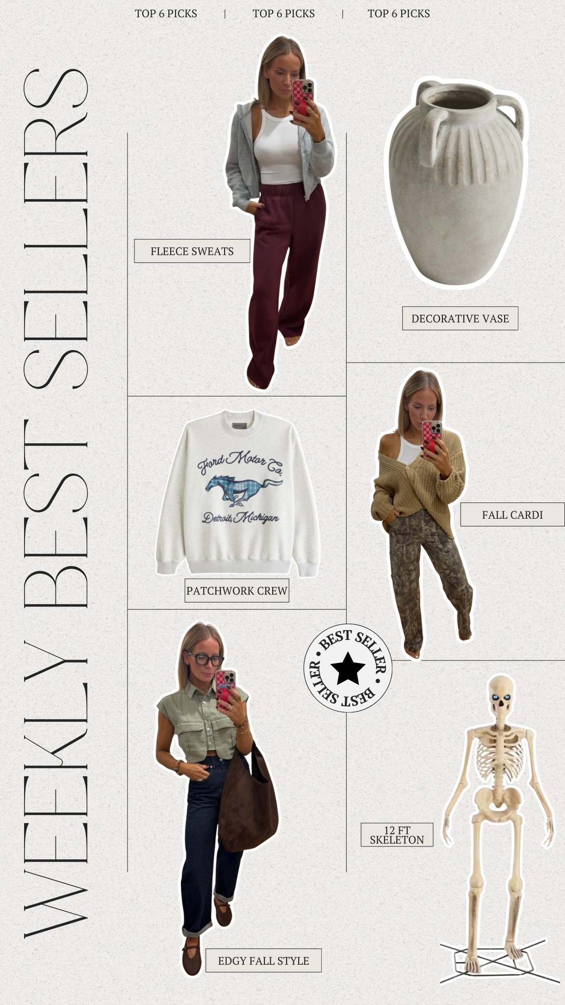 Weekly Best Sellers | Top Six Picks 

#bestsellers #topsellers #ltkfaves #lolasfaves #walmart #abercrombie #nordstrom #homedepot

#LTKStyleTip #LTKFindsUnder100 #LTKHome