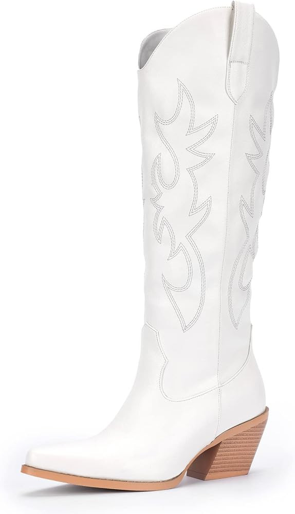 Pasuot Western Cowboy Boots for Women - Knee High Wide Calf Cowgirl Boots with Side Zip and Embro... | Amazon (US)