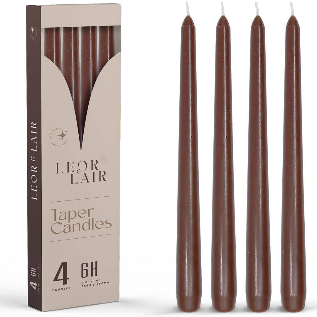 Leor & Lair Brown Taper Candles - 4 Pack 10" Brown Candlesticks - Unscented Long Burning Candle S... | Amazon (US)