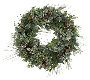 32""D Snowy Mixed Pine Wreath w/ LED Lights by G erson Co | QVC
