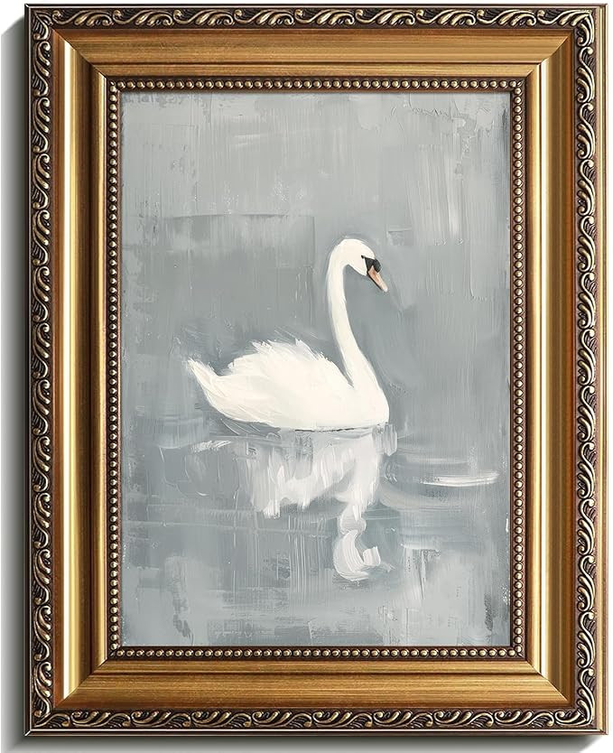 Vintage White Swan Canvas Wall Art with Distressed Gold Frame Swan Pictures Wall Decor for Living... | Amazon (US)