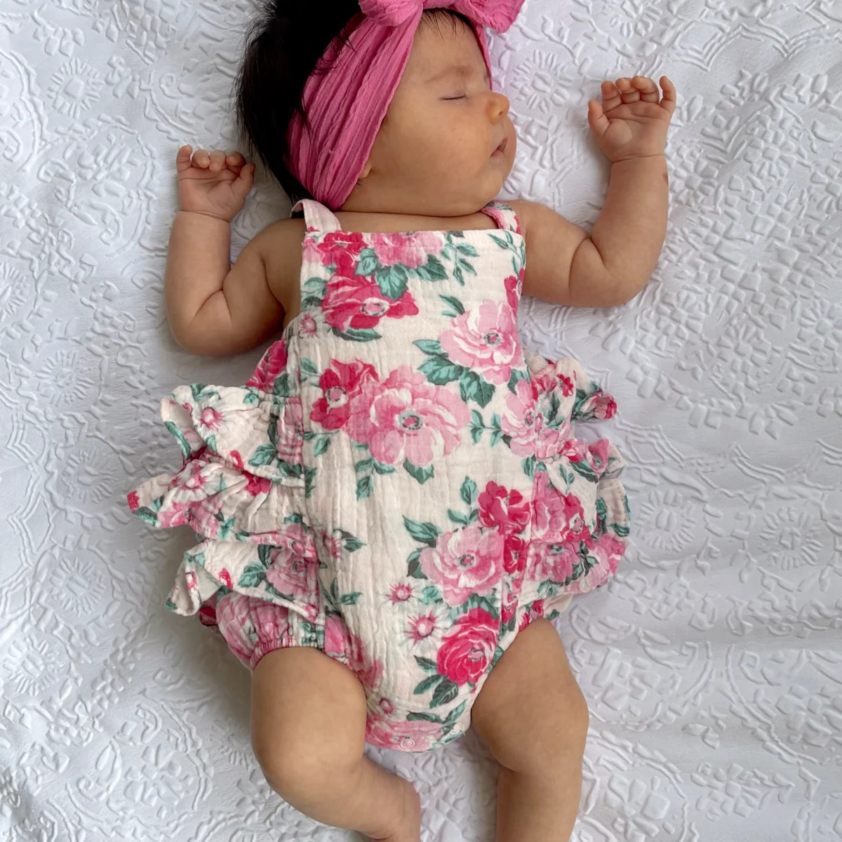 Muslin Ruffle Sunsuit, Pink Splendor | SpearmintLOVE