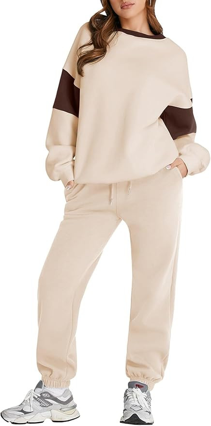 Herseas Womens Two Piece Outfits Long Sleeve Color Block Crewneck Tracksuit Fall Trendy Lounge Se... | Amazon (US)