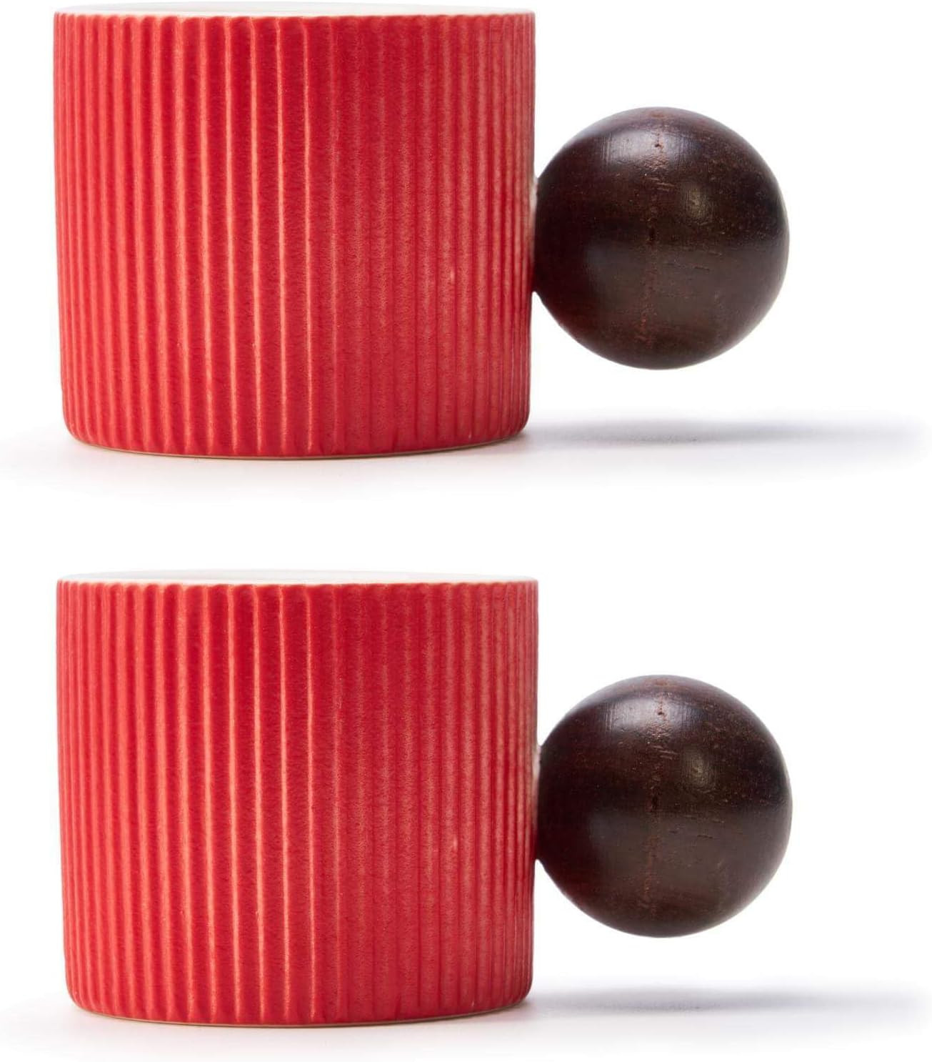 Ceramic Mini Espresso Cups Demitasse Cups with Round Wooden Handle Vertical Stripes Tea Cups (red... | Amazon (US)
