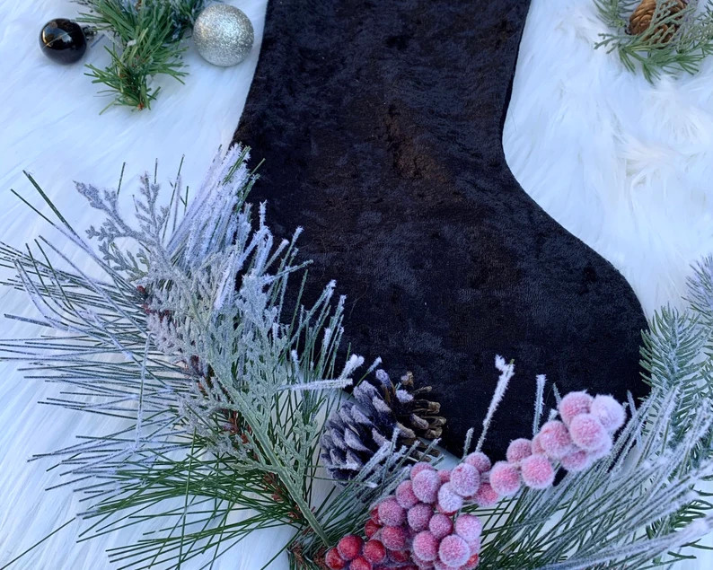 Gothic Christmas Stocking  Solid Black Velvet and Faux Fur | Etsy | Etsy (US)