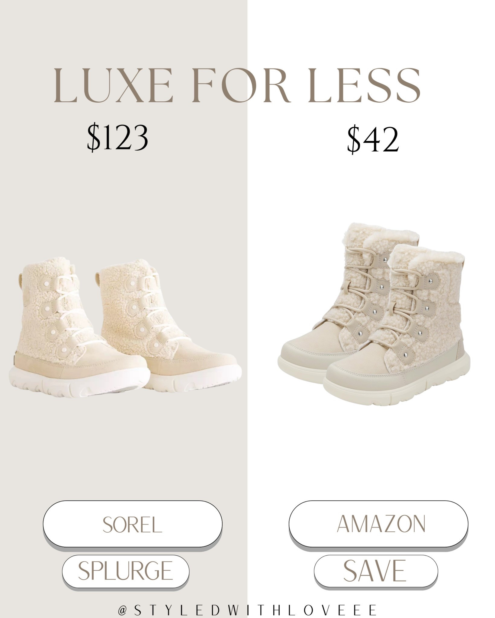 Why splurge when you can save and stay cozy? ❄️✨
These winter boots are giving the same luxe look and fuzzy chic vibes — but one is a fraction of the price. If you’ve been eyeing the designer pair, this Amazon version is the dupe you’ll be obsessed with. 👀🔥

Tap to shop both options and decide: SPLURGE or SAVE? 🛍️

#LuxeForLess #WinterStyle #LTKWinter #BudgetFriendlyFashion #AmazonFashion #LTKDealAlert #CozySeason 

 #LTKHoliday #LTKootd #LTKSeasonal