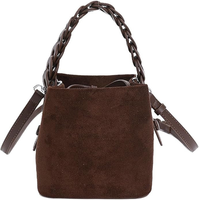 Mini Faux Suede Bucket Bag for Women - Vintage Crossbody Shoulder Bag Slouchy Woven Design | Amazon (US)