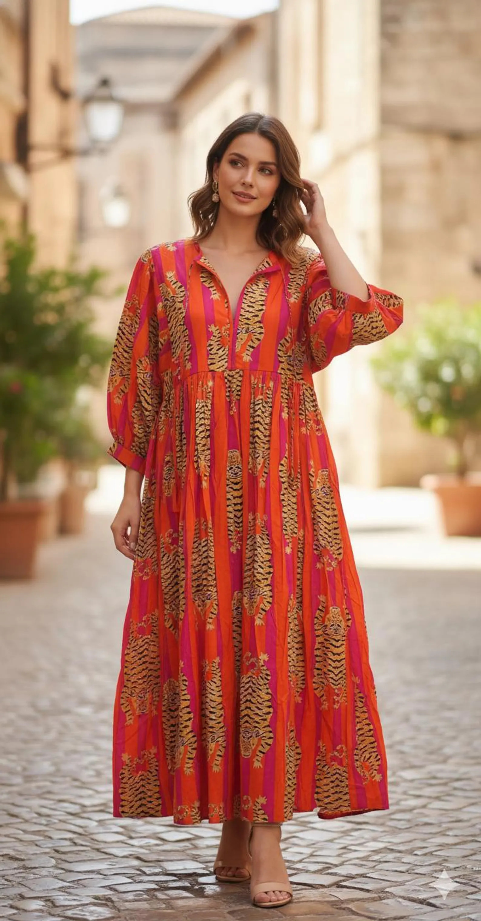 Handmade Tiger Print Cotton Maxi Dress • Boho Balloon Sleeve Resort Wear | Etsy (DACH)